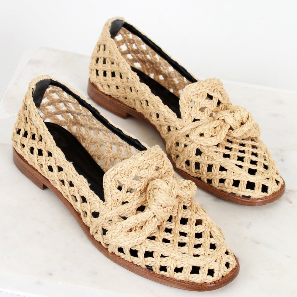 Like New: Alexandre Birman Clarita Raffia Knot Loafers in Natural